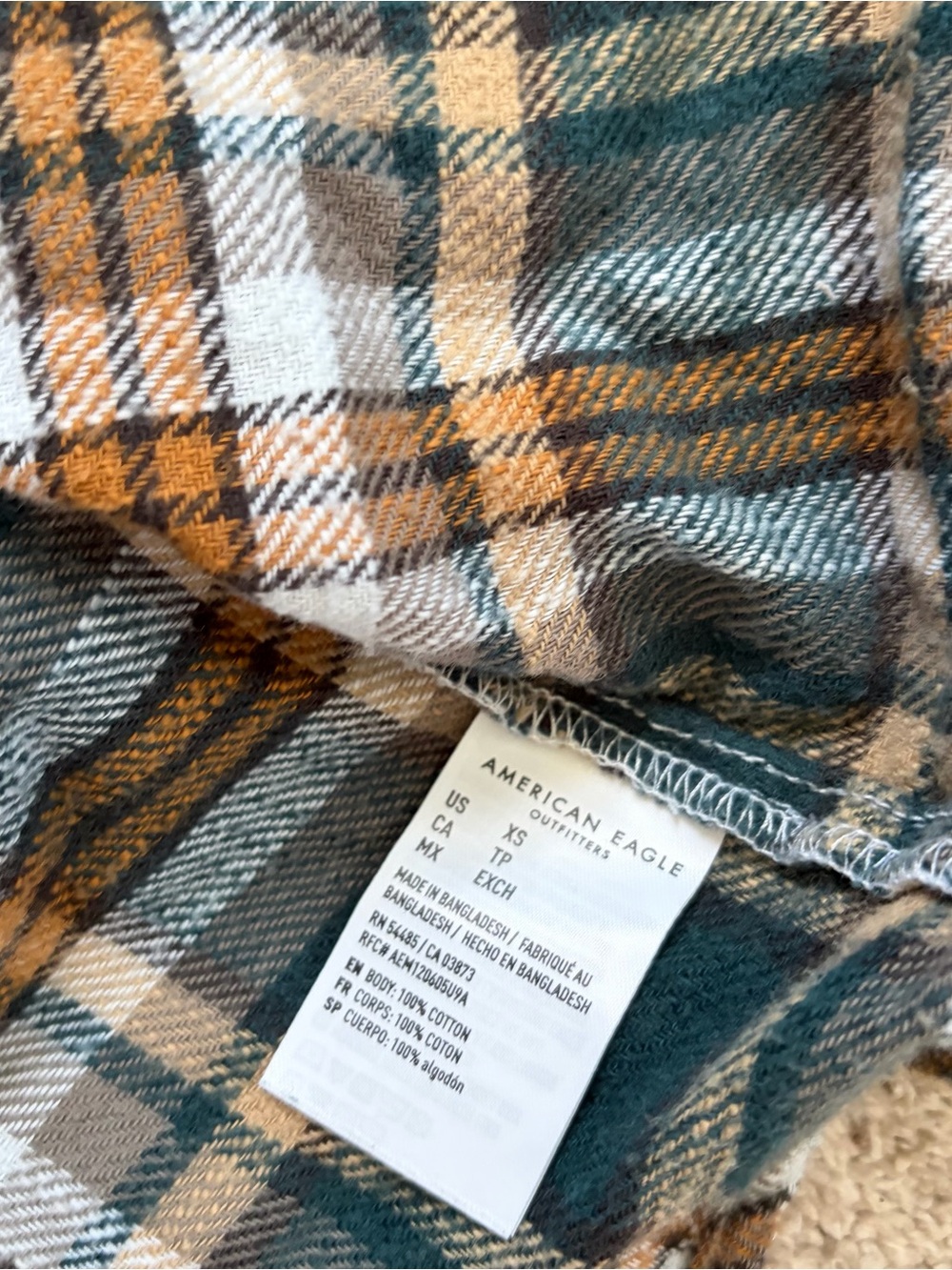 American Eagle flannel cropped Green, Brown womens XS Plaid Button-Down Shirt - Picture 4 of 4
